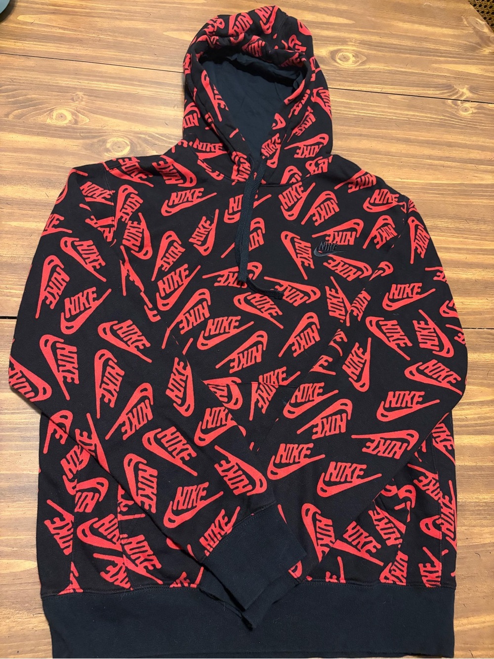 Nike Black Hoodie with Red All-Over Logo Print